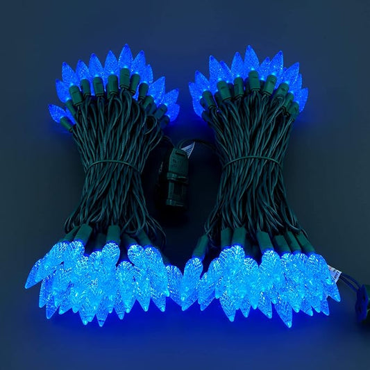 YULETIME Blue One-Piece C6 Strawberry Christmas Lights 140 Count 71 Feet, 2 Sets 70 LED 35.5 ft High Waterproof UL Certified String Light (Blue)
