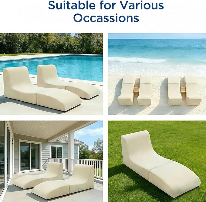 ZealWe Bean Bag Chair Outdoor Patio Lounge Chair with Back Support, Chaise Lounge Chair Waterproof Beach Bean Bag Couch for Adults, Memory Foam Filled for Poolside Balcony, Beige | water proof