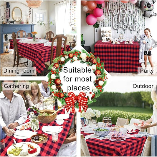 Hiasan Checkered Square Tablecloth - Stain Resistant, Waterproof and Wrinkle Resistant Washable Table Cloth for Dining Room, Christmas, Outdoor Use, 60 x 60 Inch, Black and Red Gingham Pattern