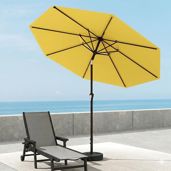 Patio Umbrella, 2 Tier Outdoor Table Umbrella, Large Vented Market Umbrellas with Push Button Tilt and Crank, 8 Sturdy Ribs for Backyard, Deck, Pool, UPF50+ UV Protection