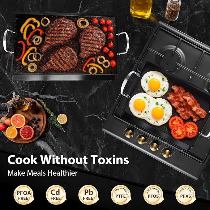 Utheer 17 x 13 Stainless Ceramic Griddle for Gas Grill & Stove top | Universal Flat Top with Grease Groove, Reinforced Ridges & High Sidewalls, Great for Stove, Parties, Camping & Tailgating