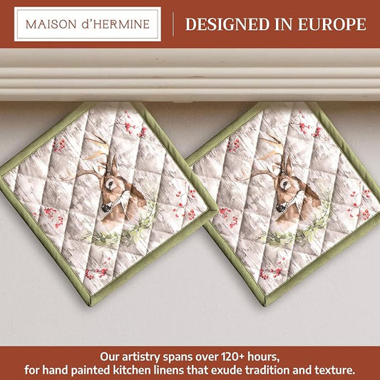 Maison d' Hermine Pot Holders 100% Cotton Potholders (8" x 8", Pack of 2) | Heat Resistant Hot Pads with Loop BBQ Cooking Baking Hotel Kitchen Handling Hot Pans Thanksgiving Christmas - Mountain Life