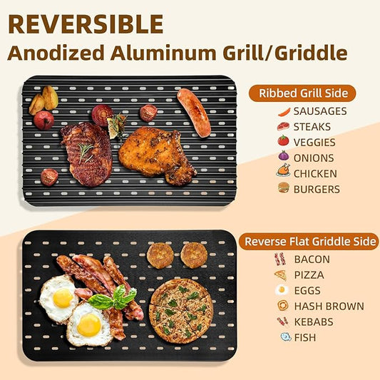 BAC772 18.25''x11.5'' Sear Grate Grill Accessory, Reversible Grill Grate Compatible with Most Grills, Aluminum Sear Grate with Non-Stick, Competition Level Sear Marks Capture Flavor and Moisture