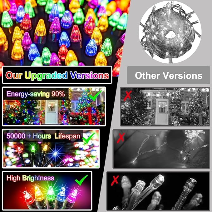 340 LED 90FT Christmas String Lights Outdoor, 12 Pro Modes and Timer Memory & Brightness, Plug in Waterproof Dark Green Wire Twinkle Light for for Xmas Yard Tree Wedding Party Decor (Multicolor)