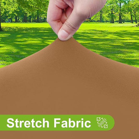 Smiry Round Spandex Tablecloth, Elastic Fitted Washable Tablecloths for 36"-44" Tables, Waterpoof Stretch Picnic Table Cover for Dining, Indoor and Outdoor, Brown