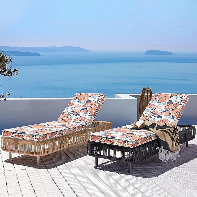 LVTXIII Outdoor Chaise Lounge Cushion 72x21x3 Inch, Water-Repellent Patio Seat Cushion with Ties & Hidden Zipper, Thick Foam Pad for Lawn Chair, Poolside, Patio Furniture, Vibrant Blossom