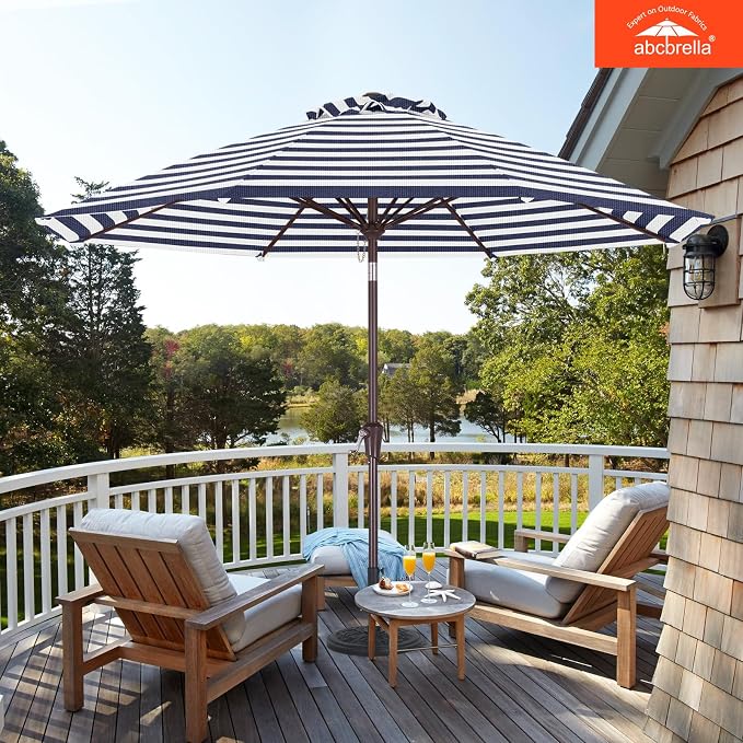 ABCCANOPY OLEFIN® 5-Year No Fading 9FT Outdoor Patio Umbrella(Navy Stripe) | Fade & UV Resistant Fabric,8 Fiberglass Ribs,Wind Vent,Crank Lift & Tilt,Outdoor Table Umbrella for Deck,Backyard,Yard