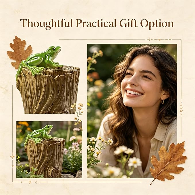 Outdoor Waterproof Frog Tree Stump Resin Garden Spare Key Hider Storage Box | Natural Wood Grain Finish, Seamlessly Blends with Shrubs & Plants, Great for Rental Properties and Vacation Homes