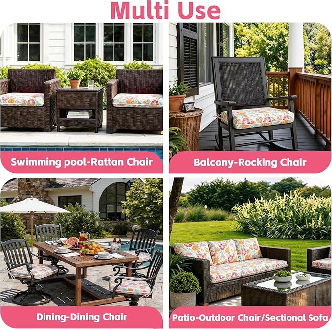 COZYVIDA Outdoor Chair Cushions Set of 4, 20"x20" Square Seat Pads with Tie Straps and YKK Zippers, 30D High-Density Foam, Water-Resistant Fabric,UV-Resistant 1000+ Hrs