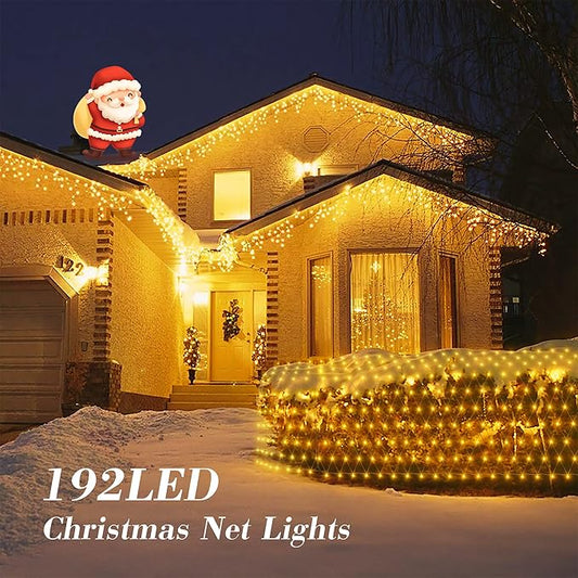 HEYFUNi 192 LED Net Lights Outdoor Mesh Lights,8 Modes Net Light for Bushes Plug in, Waterproof Christmas String Light for Bushes Ceiling Wedding Indoor Outdoor(9.8ft x 6.6ft,Warm White)