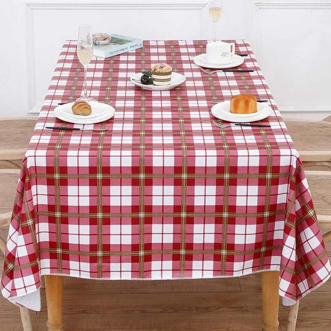 Walrus Heavy Duty Vinyl Tablecloth with Flannel Backing Waterproof Oil-Proof Plastic Table Cloth Stain-Resistant Wipeable Rectangle or Square Table Cover for Indoor and Outdoor (Lattice,52x70 Inch)