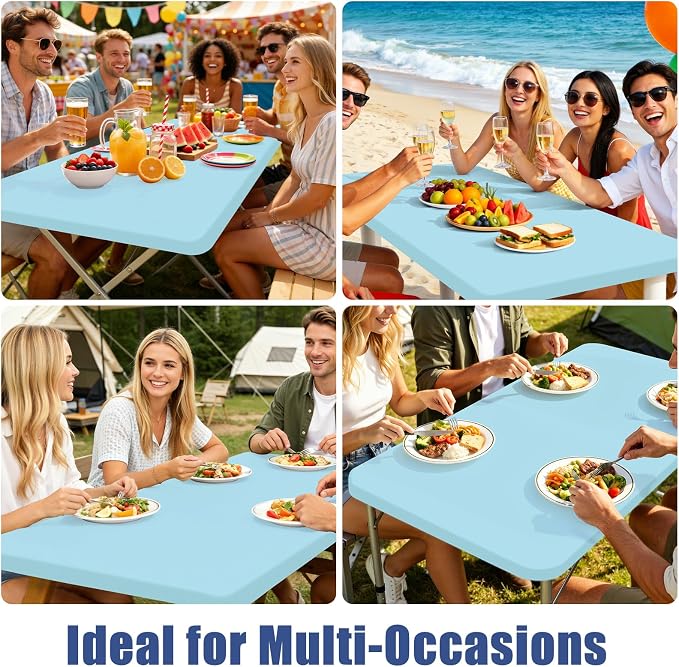 Moosfor 2 Pack Rectangle Spandex Fitted Table Cloth, 5FT Elastic Tablecloth | Washable Picnic Table Cover, Stretch Waterproof Table cloths for Party, Patio, Dining, Kitchen, 30" x 60", Baby Blue