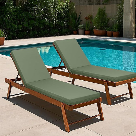 Only choice Outdoor Chaise Lounge Cushion Set of 2, 75" x 24" Lounge Chair Cushion Water-Resistant & Fade-Resistant for Lawn, Pool, Replacement Seat Cushion for Patio (Oliver Green)