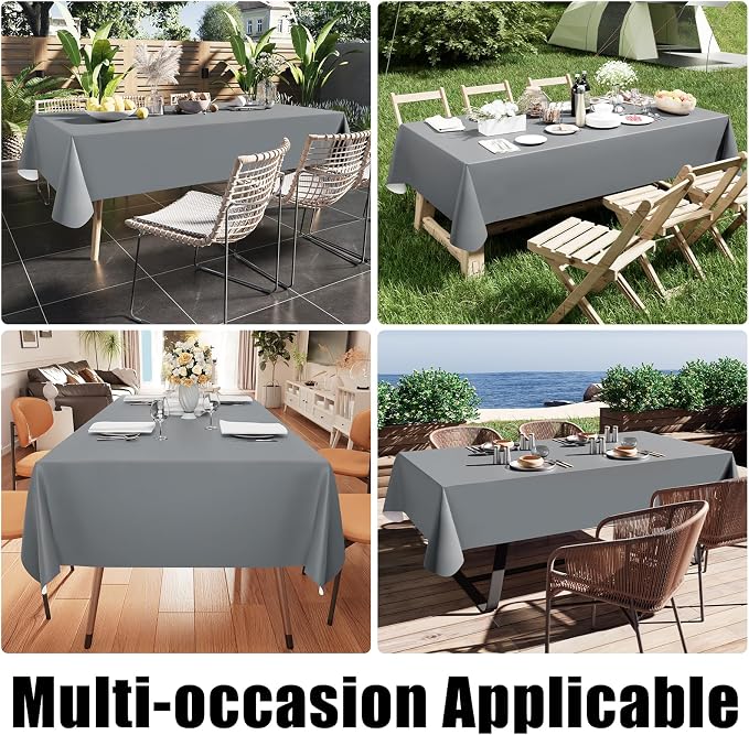 Smiry Rectangle Table Cloth 60x84 Inch, Waterproof Wipeable Vinyl Tablecloths Protector, Oil Spill Proof Plastic Table Cover for Dining, Picnic, Camping, Outdoor, Grey