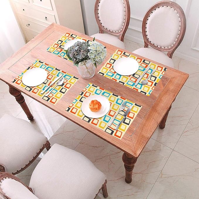 Retro Placemats Set of 4, Mid Century Modern Dining Table Place Mats | Washable Heat Resistant Table Mats for Kitchen Dinner Holiday Party Home Decor 12x18 Inch