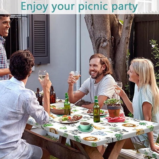 Jungle Safari Picnic Table Cover with Bench Covers, Camping Essentials, Animal Print Waterproof Windproof Table Cover, Fitted Tablecloth Cover with Elastic Edge, for Indoor & Outdoor 3 PCS 30x60 Inch