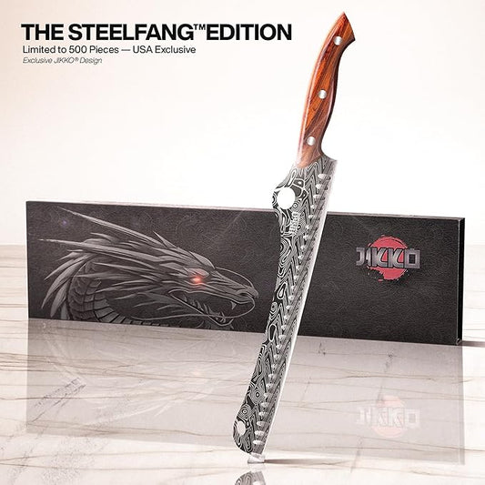 Jikko® SteelFang Edition – Japanese Brisket Knife 12" with Rosewood Handle | Premium Butcher & Carving Knife for Meat, BBQ, and Brisket Slicing – Ultra Sharp High-Carbon Stainless Steel Blade