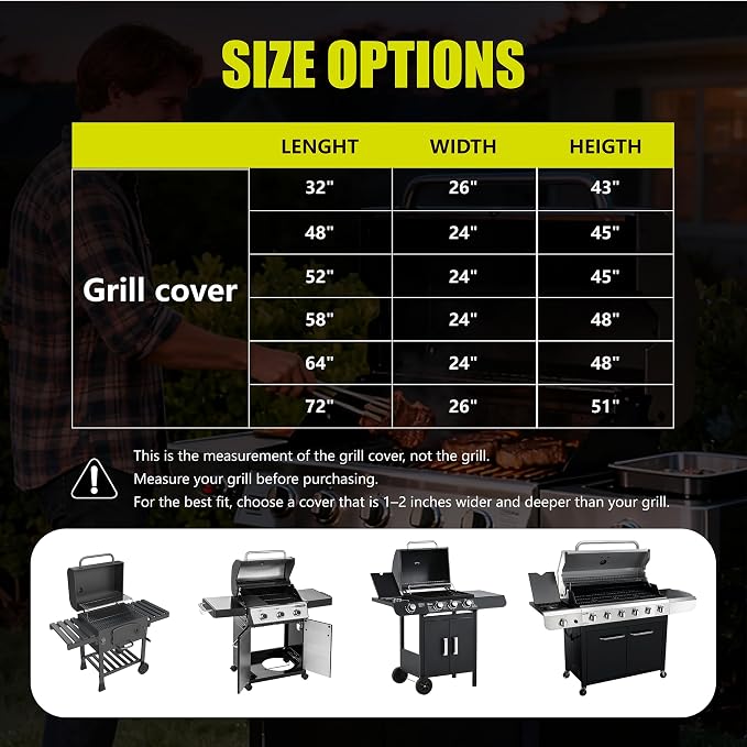 YSPACE 52 Inch Grill Cover Heavy Duty Waterproof for Weber Spirit 300 | BBQ Gas Grill Cover Fits Spirit E-310 E-315 E-330 Char-Broil Nexgrill Reflective Strips Buckle Straps, Black