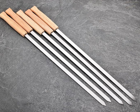 17-Inch 24 Pack Long Flat BBQ Skewers, HONSHEN 3/8 Inch Stainless Steel Wide Blade with hardwood Handle barbecue skewers for Grilling Meat,Chicken,Shrimp,Vegetables (17Inch Flat BBQ Skewers 24p)