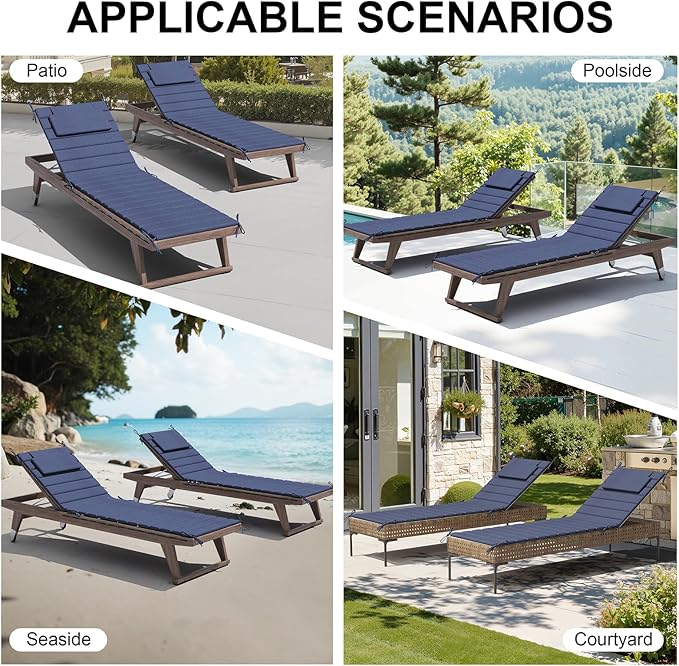 Crestlive Products Chaise Lounge Cushion Outdoor Set of 2, Foldable Waterproof Pool Lounge Chair Cushions with Straps, Lounger Cushions for Outdoor Furniture, 71''Lx21''W (Sky Blue)