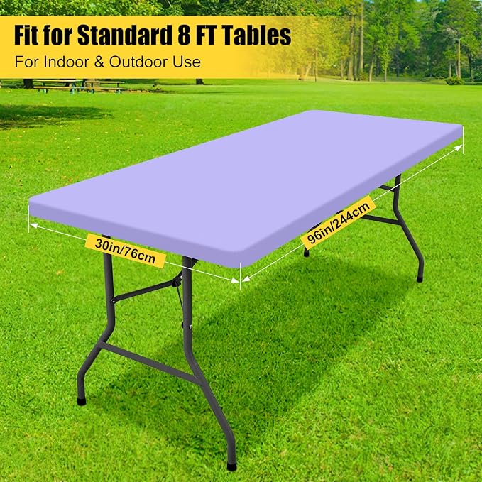 Smiry Rectangle Tablecloth, Elastic Fitted Flannel Backed Vinyl Tablecloths for 8ft Folding Tables, Waterproof Wipeable Table Covers for Indoor, Outdoor, Picnic and Camping (Lavender, 30"x96")