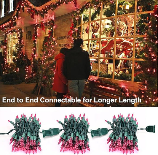 BrizLabs Pink Christmas Lights, 69.6ft 300 Count Incandescent String Lights | Connectable; UL Certified; Outdoor Mini Lights Set Xmas Light String for Indoor Outside Holiday Tree Valentine's Day Party