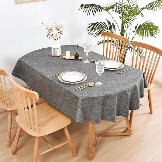 Wolkemer Faux Linen Oval Tablecloth 60 x 84 Inch Charcoal Table Cloth | Heavy Duty Wrinkle Resistant Fabric Table Cloth, Farmhouse Rustic Oval Table Cover for Kitchen Dining Indoor Outdoor Tabletop
