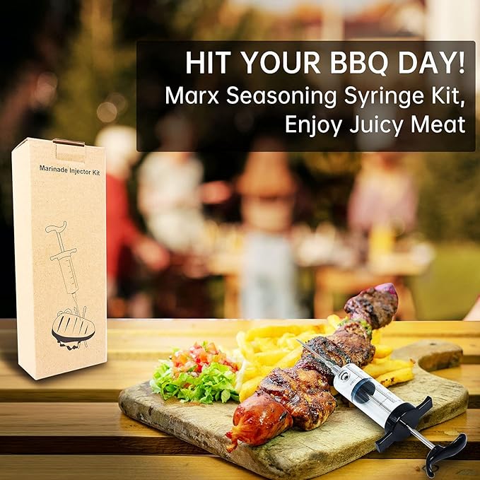 Meat Injector Syringe Turkey Marinade Injector Kit, 1.6-Oz Syringe Set with 3 Professional Needles,1 Silicone Brush,4 Extra O-Rings,1 Cleaning Brush for Basting&Grilling, Flavor Injector for Smoking