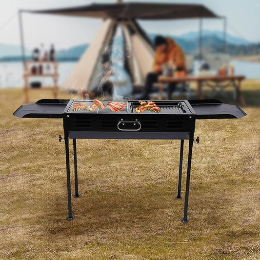 Folding Camping Barbecue Grill, Portable Charcoal Grill, Mangal Grill for Outdoor Camping, Picnics, Backyard & Tailgating, Collapsible Barbecue Grilll for Adults & Family,Black