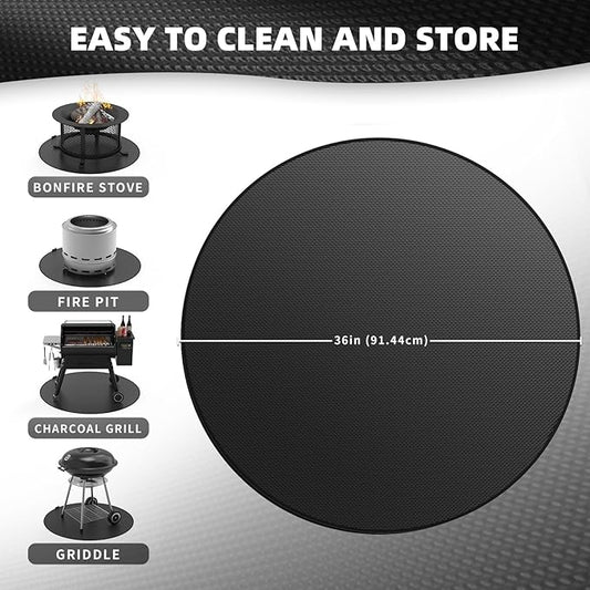 36" Round Fire Pit Mat - Double-Sided Heavy Duty Fire Resistant Waterproof Oil-Proof Grill Mat, Thick Deck Patio Lawn Protector, Easy Clean BBQ Floor Mat for Outdoor Fire Pit