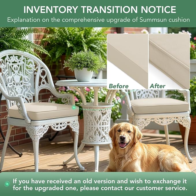 Outdoor Chair Cushions Set of 2: Waterproof & Fade Resistant Patio Furniture Cushions - 18.5 x 16 x 2 Inch Non Slip Round Corner Seat Cushion Pads with Removable Cover for Garden Yard Lawn, Cream