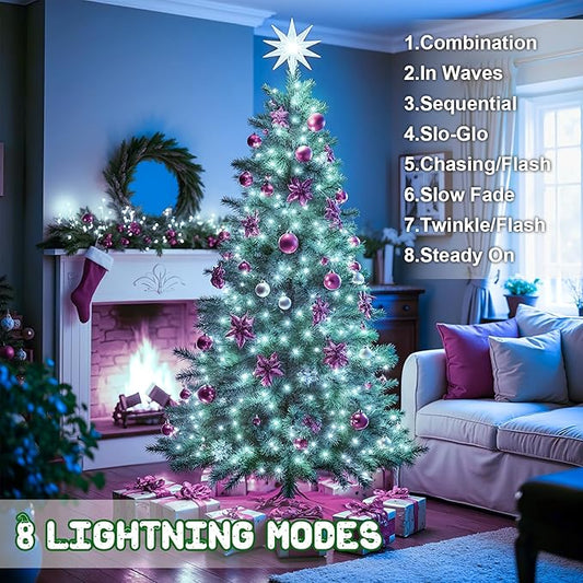 White Christmas Lights Outdoor Battery Operated String Lights Total 100LED 33Ft with Timer 8 Modes 16.4Ft*2 Waterproof Outdoor Indoor for Christmas Decor, Cold White, 2-Pack
