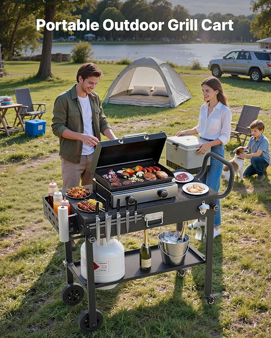 VEVOR Outdoor Grill Cart, 31.0 x 17.0 inch Tabletop Size Grilling Table, Foldable Outdoor Cooking Table with Tissue Holder, Wheels, Magnetic Tool Rack, BBQ Prep Tables for Picnic, Kitchen, Courtyard