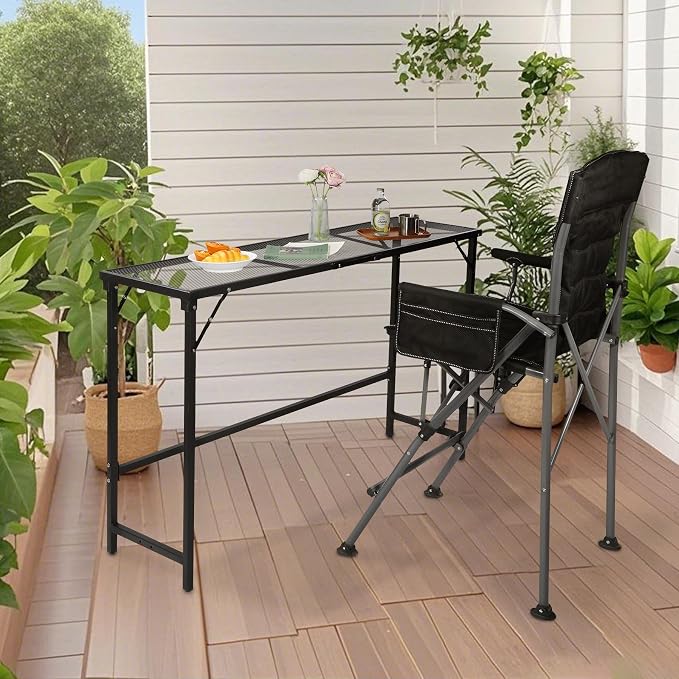 REDCAMP 55" Outdoor Bar Table, Folding Paito Bar Height Table | Waterproof Mesh Top Rectangle Counter Console Table for Balcony, Garden, Backyard, Hot Tub, Poolside, Indoor or Outdoor Use