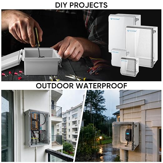 TICONN Outdoor Electrical Box Waterproof, Junction Box IP67 ABS Plastic Enclosure with Hinged Cover with Mounting Plate, Wall Brackets, Cable Glands (Off-White, 17.7"x13.8"x7.9")