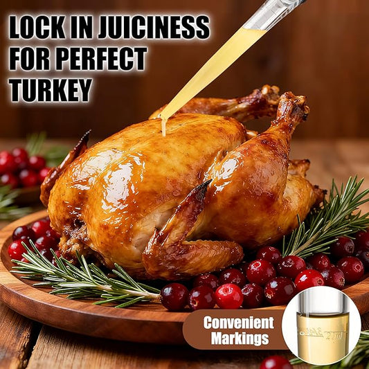 Large Turkey Baster for Cooking - Premium Baster Syringe for Hot Liquids - Heat-Resistant Silicone Bulb, Easy-Grip Design with Cleaning Brush - Dishwasher Safe - Baste Food with Ease - Black