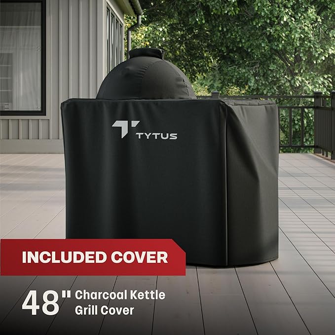 TYTUS Anaheim 22-Inch Charcoal Kettle Grill with Cart, Porcelain-Enameled Cast Iron Grates, Adjustable Air Vent, and Quick Assembly – BBQ Grill for Outdoor Cooking