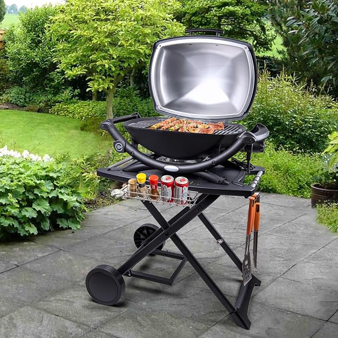 Portable Cart for Weber Q1200, Q1000, Q2200, Q2000, Q2400, Folding Cart for Outdoor BBQ,Portable Stand for Weber Q Series Gas Grills and Ninja Woodfire OG700 Series