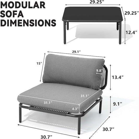 Crestlive Products Outdoor Patio Furniture Set with Coffee Table, 8 Seater Modular Oversized Patio Conversation Set with Cushions, Modern Sectional for Backyard, Deck, Porch, or Poolside