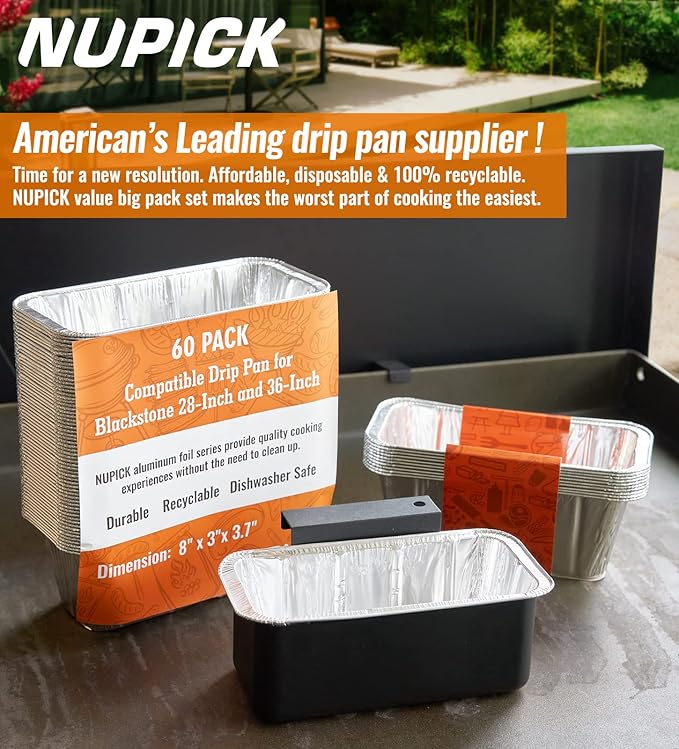 NUPICK 100 Pack Grease Cup Liners for Blackstone 17"/28"/36" Griddle, Drip Pan Liners for Blackstone 5017, Disposable Aluminum Foil Drip Pan Liner