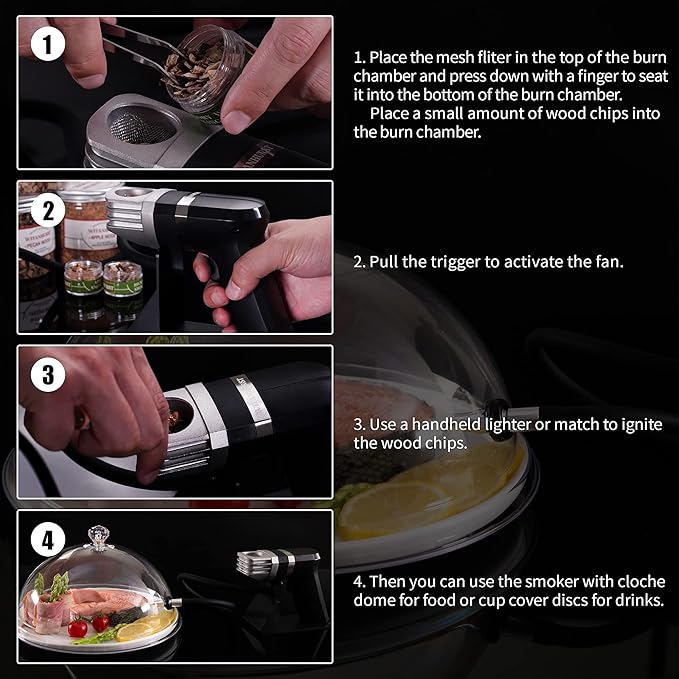 Smoker Grill and Smoke Infuser Wood Chips, Drink Smoker Kit Wood Chips for Smoking Gun, Cocktails Food Smoker 4 PCS Variety Pack Includes Pear, Apple, Cherry, and Pecan