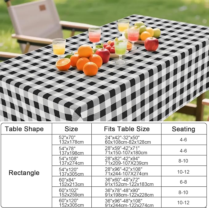 Smiry Oval Table Cloth, Vinyl Tablecloths with Flannel Backing, 60"x84" | Waterproof Picnic Table Cloth, Wipeable Buffalo Plaid Table Cover for Indoor and Outdoor (Black & White)