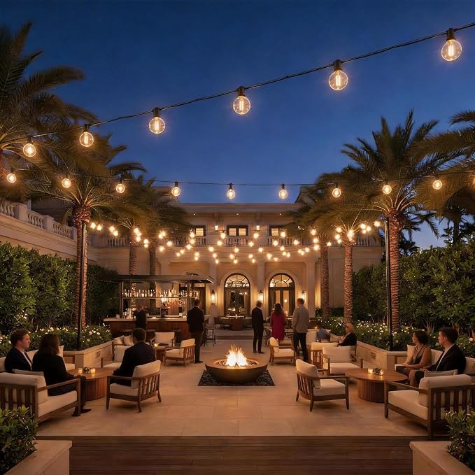 RTTY Outdoor String Lights 150 FT G40 LED Patio Light, Plug-in, 77 Plastic Edison Bulbs, Waterproof Connectable Hanging Globe Light for Cafe Bistro Backyard Porch Balcony Decor, 2700K Warm White