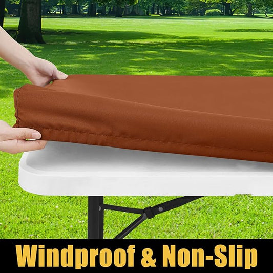 Smiry Rectangle Picnic Table Cloth, Waterproof Elastic Fitted Tablecloths for 6 Foot Tables, Washable Polyester Table Cover for Camping, Indoor and Outdoor (Terracotta, 30"x72")