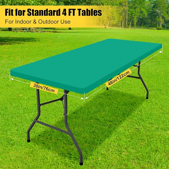 Smiry Rectangle Tablecloth, Elastic Fitted Flannel Backed Vinyl Tablecloths for 4ft Folding Tables, Waterproof Wipeable Table Covers for Indoor, Outdoor, Camping and Picnic (Green, 30"x48")