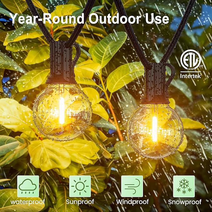 Outdoor-String-Lights-Patio-LED-Light-Outside 200FT Waterproof Dimmer Remote Outdoor Lighting with 3 Modes G40 Globe Plastic LED Bulbs Hanging Lights Connectable for Backyard Yard Porch Party