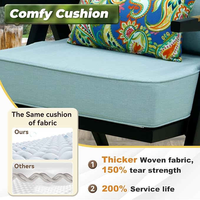 Deep Seat Patio Cushions Set 22 x 22 Inch,Olefin Fabric Outdoor Seat Cushion,Patio Furniture Cushions with Removable Cover,Rain-Proof and Fade Resistant Deep Seat Bottom & Back Cushion,1set