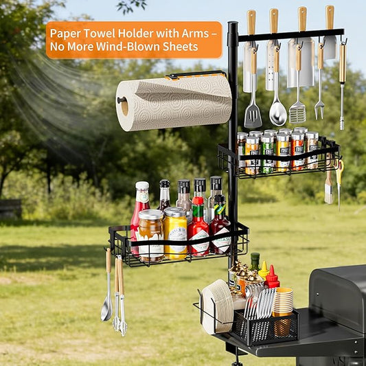 DAOYA Grill Caddy for Outdoor Grill - Griddle Caddy Organizer for Blackstone with Adjustable Seasoning Holder, Paper Towel Holder, BBQ Tool Rack, Portable Carry Bag for Camping Picnic