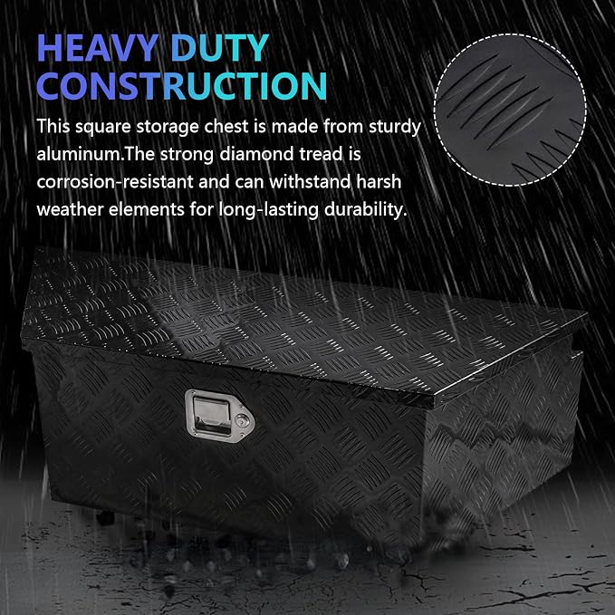 39" x 12" x 16.5" Trailer Tongue Tool Box Heavy Duty Aluminum Trailer Toolbox Organizer Truck Underbody Box with Latch and Keys Compatible with Pick Up Truck Bed RV Trailer ATV Black