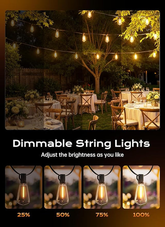 Minetom Outdoor String Lights with Remote, 132FT Shatterproof ST38 LED Lights, Waterproof Patio Lights with 3 Modes, Dimmable Connectable 2700K Hanging Outside Lights for Backyard Porch Deck Balcony